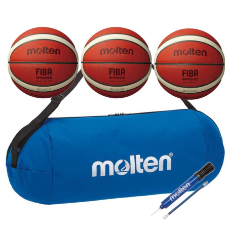 Molten basketballs size 6 - Molten B6G5000 Basketball Set – Competition Package for Clubs and Coaches (3 Official FIBA Balls + Bag + Pump)