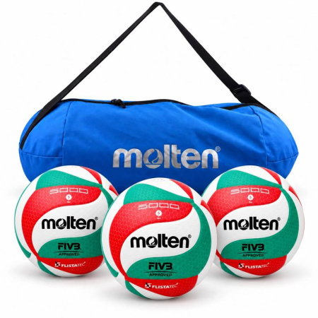 Pack of 3 Molten V5M5000 FLISTATEC volleyballs + Molten 3-ball bag [0]