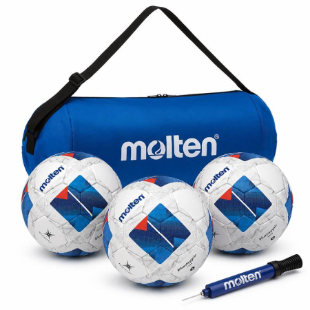 Mingi fotbal Molten competitie - Pachet 3 mingi fotbal Molten Vantaggio F5N5000 FIFA QUALITY PRO, mărimea 5, generația a 5-a, cu geantă Molten și pompă DHP21