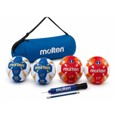 Resin-Free Handball - Molten H2C3500 C7 Claw Handball Pack Size 2, 4 Balls (2 Red + 2 Blue), Molten Bag and DHP21 Pump
