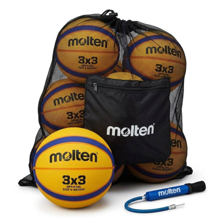 Pachete pentru cluburi baschet - Pachet 6 mingi baschet 3x3 Molten B33T2000 + sac Molten SBP + pompa Molten
