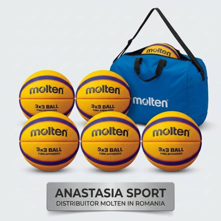Mingi baschet Molten competiție - Set of 6 Molten B33T5000 3x3 Basketballs + Molten EB0046-B Bag – FIBA Approved, Indoor & Outdoor, Size 6 / Size 7 Weight