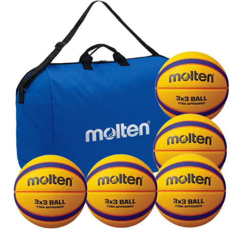 Set of 6 Molten B33T5000 3x3 Basketballs + Molten EB0046-B Bag – FIBA Approved, Indoor & Outdoor, Size 6 / Size 7 Weight [1]