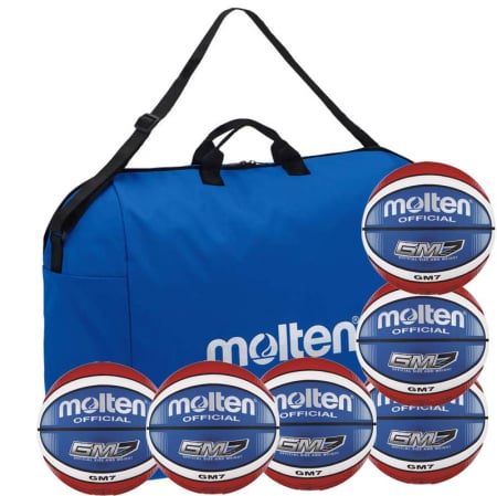 Mingi baschet Molten pentru exterior - Pachet 6 mingi baschet GMX-C Moneyball Molten cu geanta transport, marimea 7 / 6 / 5