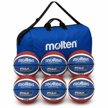 Pachete pentru cluburi baschet - Pachet 6 mingi baschet GMX5-C Moneyball Molten cu geanta transport, marimea 5