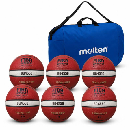Pachet 6 mingi baschet Molten B6G4550 FIBA Approved + geanta transport Molten [3]