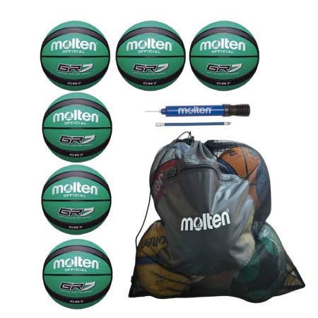 Pachet 6 mingi baschet Molten GR, culori diverse, cu pompa DHP21 si sac SBP [1]