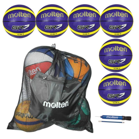 Pachet 6 mingi baschet Molten GR, culori diverse, cu pompa DHP21 si sac SBP [1]