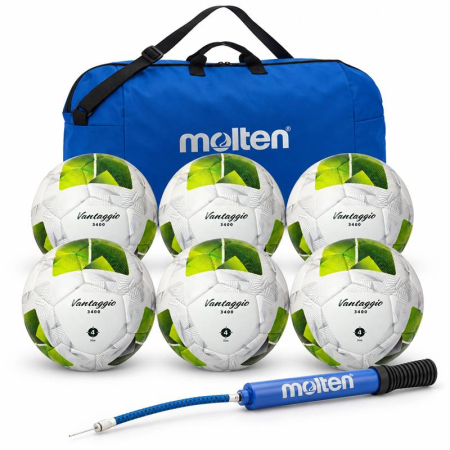 Pachete mingi pentru cluburi fotbal - Pachet 6 mingi fotbal Molten F4N3400-G, marimea 4 + geanta + pompa