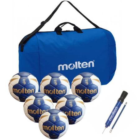 Molten Competition Handballs - Molten Handball Competition Package, 6 Official IHF APPROVED PRO H2X5000-BW Handballs + EH0046-B Bag + DHP21 Pump