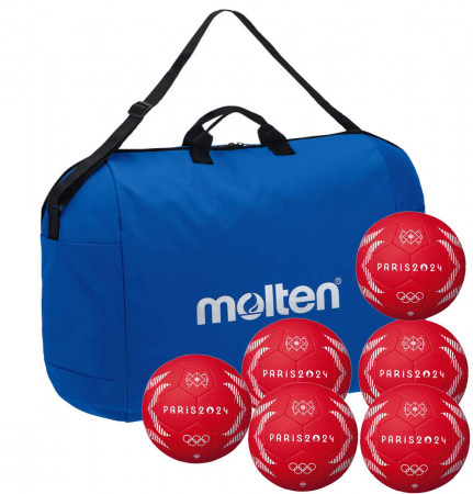 Pachete promo mingi handbal - pentru cluburi si scoli - Pachet 6 mingi handbal Molten A5000 model oficial JO, marime 2 sau 3, aprobata IHF + geanta transport