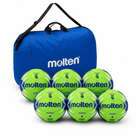 Promotional Molten Handball Ball Packages for Clubs and Schools - Molten H2A4000 size 2 handball package, 6 IHF approved match balls with EH0046-B ball bag