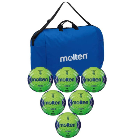 Mingi handbal Molten - Pachet 6 mingi handbal Molten H3A4000, aprobate IHF, competitie, marime 3 + geanta transport