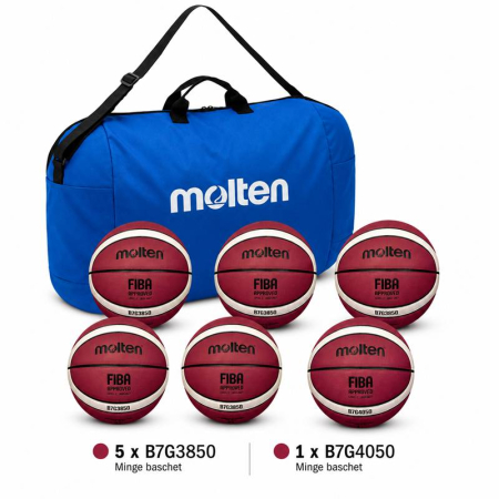 Pachete pentru cluburi baschet - Pachet 6 mingi baschet Molten, marime 7: 1 B7G4050 + 5 B7G3850 + geanta