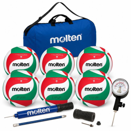 Molten Volleyballs for Training, Schools and Recreational Play - Molten V5M4000 Volleyball Package – 6 Volleyballs + EK0046-B Ball Bag + DHP21 Pump + PGA Pressure Gauge
