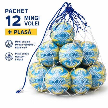 Pachet 12 mingi volei Molten V5B1502-C + plasă sac Molten BN10, indoor / outdoor [0]