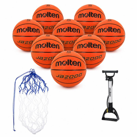 Promotional Molten Basketball Packages for Clubs and Schools - Set of 8 Molten JB2000-L Basketballs + AP50 Pump + BN10 Ball Net