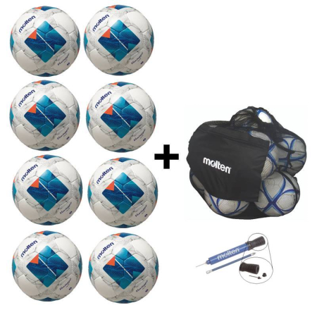 Pachet 8 mingi fotbal Molten F5N2810 marimea 5 + pompa DHP21 + sac mingi SPB, cusute manual, piele PU [2]