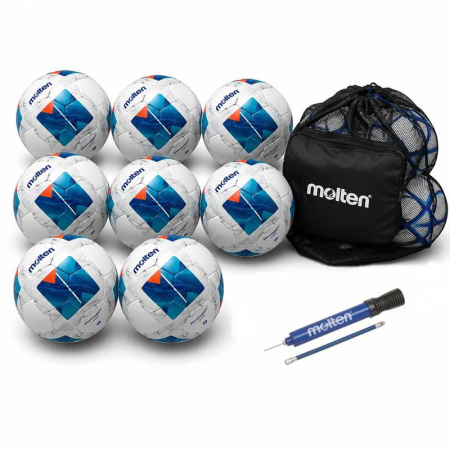 Fotbal - MARIME 4 - Pachet 8 mingi fotbal Molten F5N2810 marimea 5 + pompa DHP21 + sac mingi SPB, cusute manual, piele PU