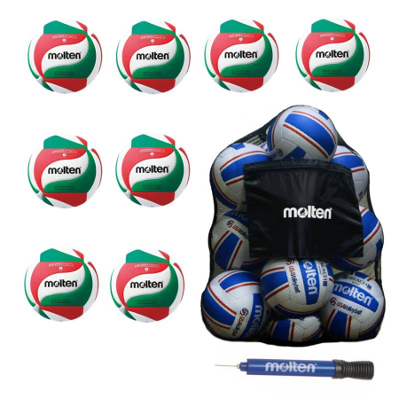 Pachete de mingi Molten pentru cluburi volei - Pachet 8 mingi volei Molten V5M2200 Soft Touch + sac mingi Molten SBP + pompa Molten DHP21