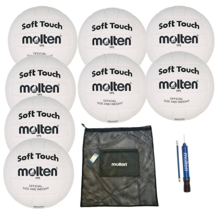 Pachete de mingi Molten pentru cluburi volei - Pachet 8 Mingi Volei Molten VP5 Soft Touch + Sac Transport + Pompa DHP21