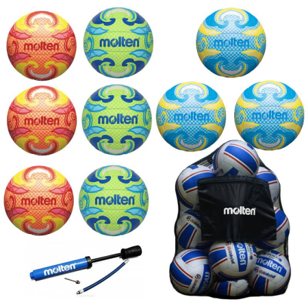 Pack of 9 Beach Volleyballs Molten V5B1502 (3 models) + SBP Bag + DHP21 Pump – Complete Outdoor Training Set [3]