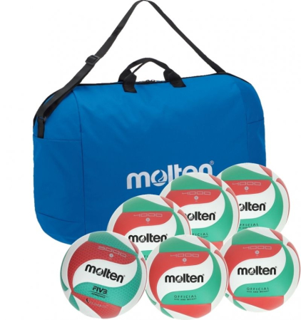 Pachete de mingi Molten pentru cluburi volei - Pachet antrenament si competitie volei Molten PRO: V5M5000 + 5 buc V5M4000 + geanta
