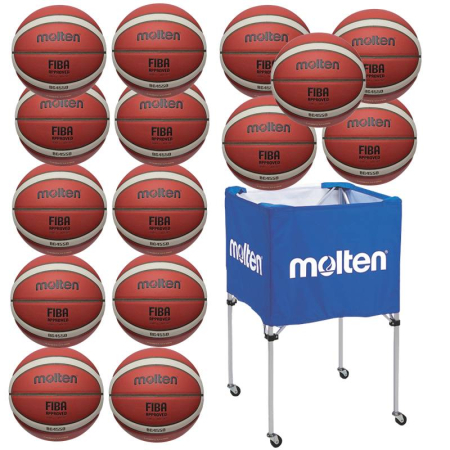 Pachete mingi baschet competitie, aprobate FIBA - Pachet baschet: 15 mingi Molten B6G4550 marimea 6 + carucior mingi Molten BK0012-B