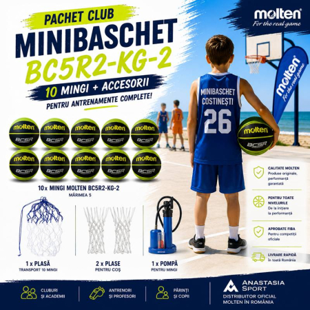 Baschet - Pachet club minibaschet Molten mingi baschet BC5R2-KG-2 – 10 mingi , 2 plase cos, pompa, plasa BN10