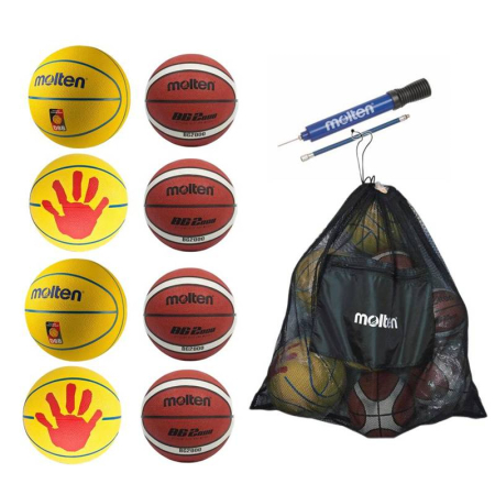Packages for basketball clubs - Educational Molten Basketball Set for Kindergartens – 8 Kids Basketballs (Size 3 & 4) + DHP21 Pump + Carry Bag