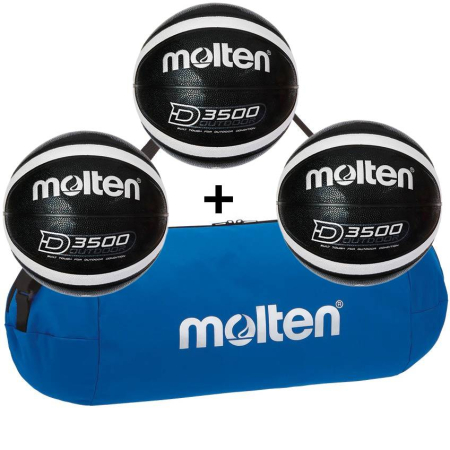 Mingi de baschet Molten mărimea 6, recomandate pentru jucătoare și juniori - Pachet Outdoor Baschet PRO – 3 mingi Molten B7D3500-KS + geanta, marime 7