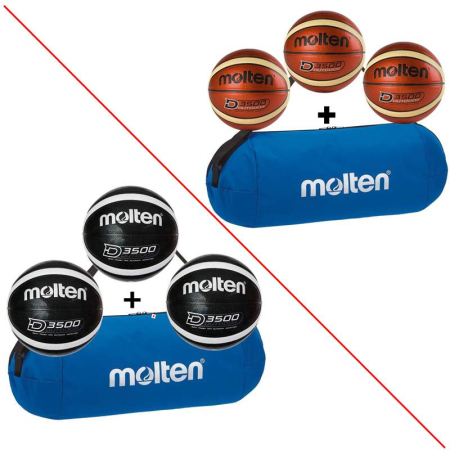 Packages for basketball clubs - Pack of 3 Molten D3500 Basketballs + Carry Bag, Size 6 or 7, Outdoor