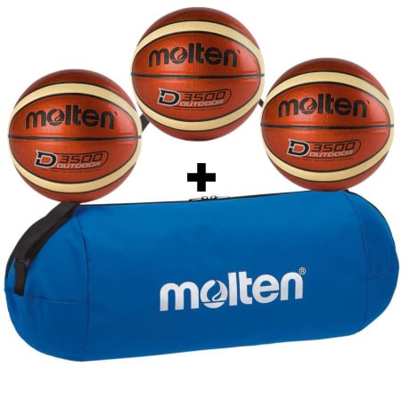 Pack of 3 Molten D3500 Basketballs + Carry Bag, Size 6 or 7, Outdoor [3]