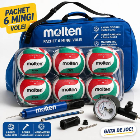 Pachete de mingi Molten pentru cluburi volei - Pachet volei 6 mingi Molten V5M5000 FLISTATEC + geantă 6 mingi + pompă DHP21 + manometru