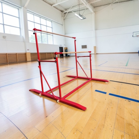 Uneven Gymnastics Bars with fiberglass core and wood surface, adjustable height and width [1]