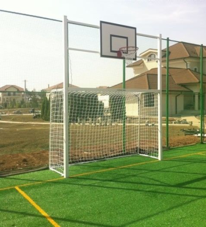 Poarta fotbal / handbal 3x2 m aluminiu cu panou baschet fibra sticla 120x90 cm si inel cu plasa [4]