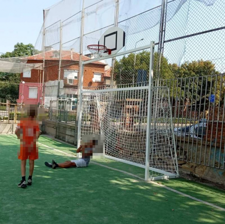 Football / handball goal with TEGO basketball panel 120x70 ring and net [5]
