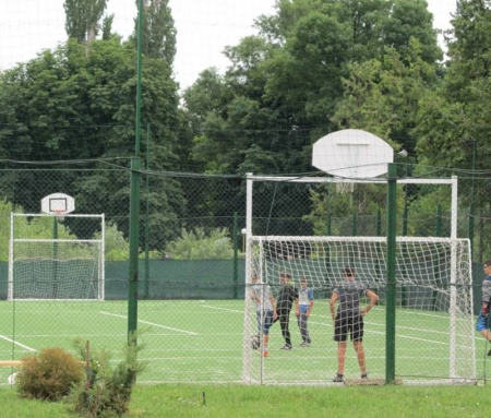 Football / handball goal with TEGO basketball panel 120x70 ring and net [1]
