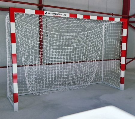 Poarta handbal 3x2 m Anastasia Sport, aluminiu profil 80x80 mm alb cu albastru, spate otel, [13]