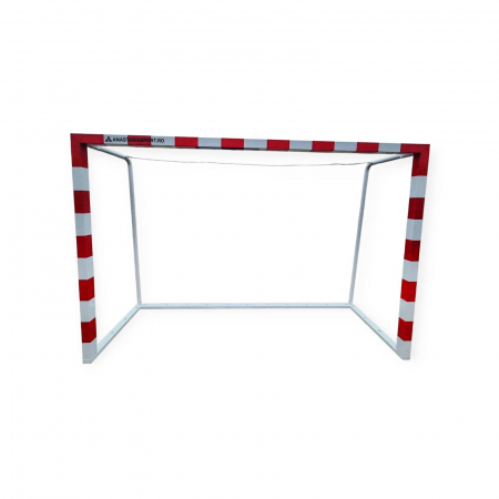 Aluminium Handball Goal – 3x2 m, 80x80 mm profile, steel back frame, red and white color [6]