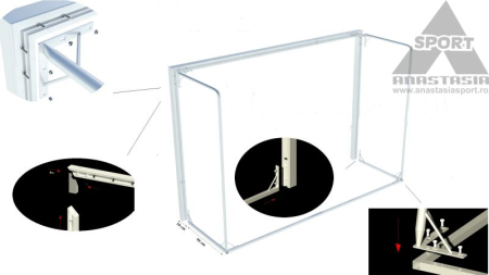 Poarta handbal 3x2 m Anastasia Sport, aluminiu profil 80x80 mm alb cu albastru, spate otel, [11]