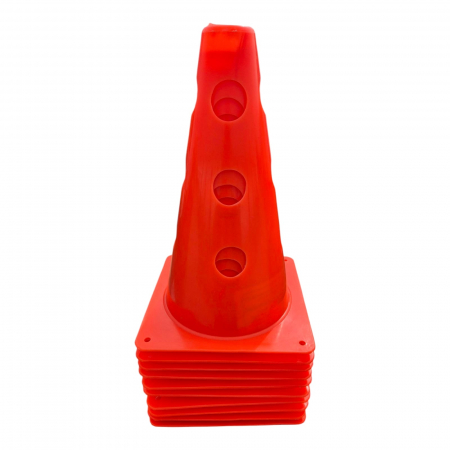 Set 10 conuri antrenament Sportech, 30 cm, cu găuri, portocalii [4]