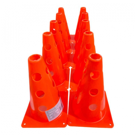 Accesorii baschet - Set 10 conuri antrenament Sportech, 30 cm, cu găuri, portocalii