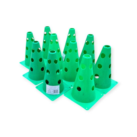 Set of 10 Sportech Training Cones 30 cm, with Holes for Training Poles, Flexible PVC, Green Color [3]