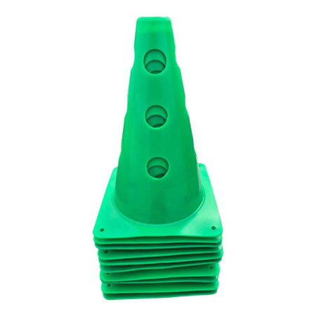 Set of 10 Sportech Training Cones 30 cm, with Holes for Training Poles, Flexible PVC, Green Color [2]