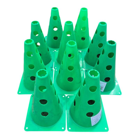 Set of 10 Sportech Training Cones 30 cm, with Holes for Training Poles, Flexible PVC, Green Color [1]