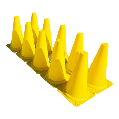 Accesorii volei - Set 10 conuri antrenament Sportech 30 cm, PVC flexibil, pentru coordonare si delimitare teren, galben