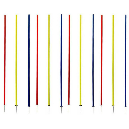 Gardulete antrenament, conuri, scarite, obstacole, copete, plase rebound - Set 12 bastoane tip jalon antrenament Sportech, varf metalic, 170 cm cu husa transport