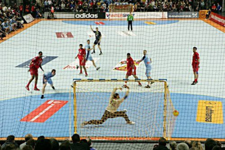 Set 2 plase porti handbal Huck 3x2 m WM,  fir 5 mm fara nod, cu anti-shock, culoare albastra alb [4]