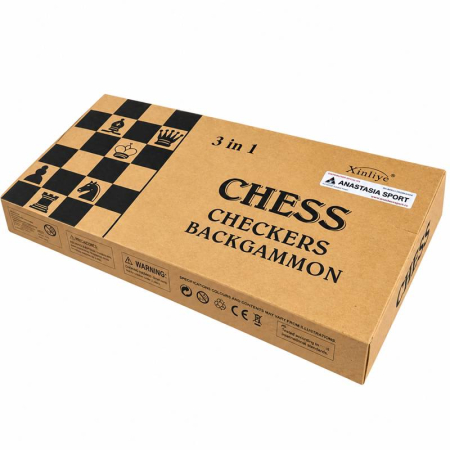 3-in-1 Wooden Board Game Set, Chess, Checkers and Backgammon, 39 cm, Folding Board [0]